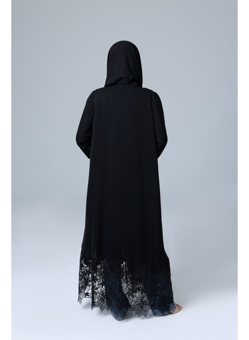 اكسا عباية أنيقة بأكمام وطرف دانتيل أسود - Image 2